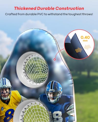 QPAU Life-Size Inflatable Football Target with Dual-Hole & Water-Filled Base - Includes 4 Balls, 2 Pumps & Dry Erase Scoreboard - Heavy Duty Outdoor Backyard Sports Toss Games for Kids, Teens & Adults
