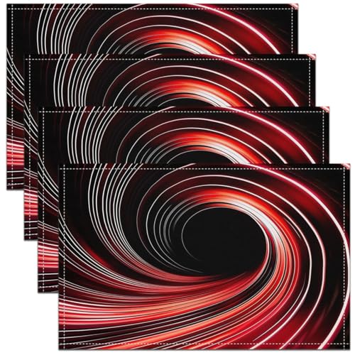 Erosebridal Red Black Abstract Placemats - 3D Swirl Print Geometric Art Place Mat Set of 4, Stripes Circle Table Mats 12x18 Inch for Kids Boys Girls, Video Game Table Decor for Party Kitchen - color: Red White Black