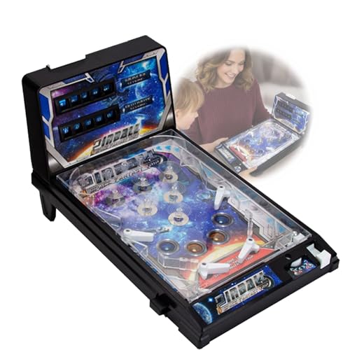 Pinball Machine, Mini Electronic Tabletop Arcade Game with LED Lights Sounds Stand, Children's Puzzle Ball Shooting Toy, Gift for Birthday Party, Home Desktop, Space Theme