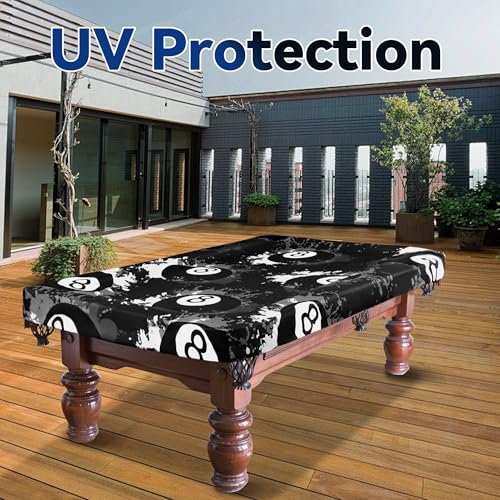 MABOZOO 8 Ball Pattern Billiard Pool Table Cover, Waterproof and Tearproof Snooker Table Cover for PoolTable, Indoor/Outdoor Pootable Accessories for Protecting Felt