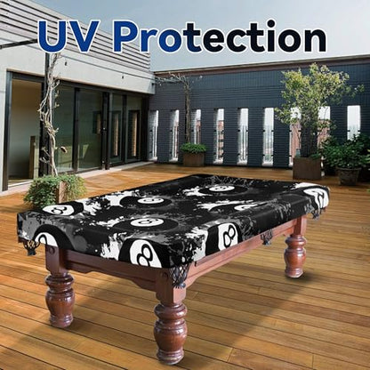 MABOZOO 8 Ball Pattern Billiard Pool Table Cover, Waterproof and Tearproof Snooker Table Cover for PoolTable, Indoor/Outdoor Pootable Accessories for Protecting Felt