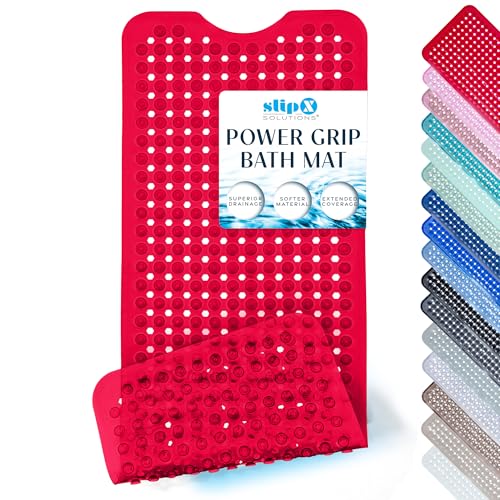 SlipX Solutions Power Grip Bathtub Safety Mat | Precision Grip Technology for Longer, Stronger, & Softer Wet Surface Protection | Clear Red 39"x16" - color: Clear Red
