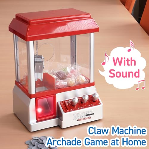 Japard Claw Machine for Kids, Mini Candy Vending Machine, Manual Arcade Game with Adjustable Sound, Candy Grabber Prize Dispenser, Gifts for Girls Boys Easter Party