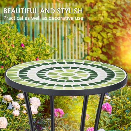VCUTEKA Outdoor Side Table Mosaic Patio Table Accent Tables Mosaic Tile Top Metal Frame Small End Tables Porch Beach Patio Garden Balcony Grass Green - color: Grass Green