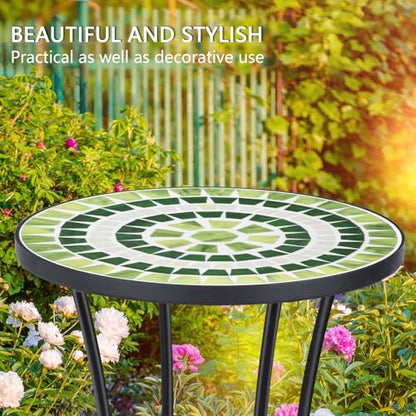 VCUTEKA Outdoor Side Table Mosaic Patio Table Accent Tables Mosaic Tile Top Metal Frame Small End Tables Porch Beach Patio Garden Balcony Grass Green - color: Grass Green