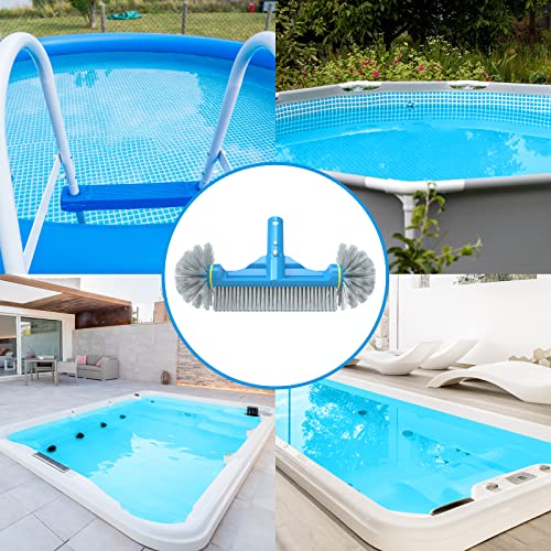 TidyMister 12.5'' Round End Pool Brush Head - Cleaning Wall & Tiles & Steps, Sturdy Nylon Bristles, Scrub Brush for Inground/Above Ground Pool, Spa, Hot Tub, No Pole - size: 12.5inch