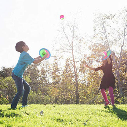 Novelty Place Toss and Catch Ball Set - Paddle toss Ball Toy Throw and Catch Game - Ball Catching Outdoor Sports Fun for Kids - 2 Self Stick Paddles, 2 Fuzzy Balls & A Storage Bag