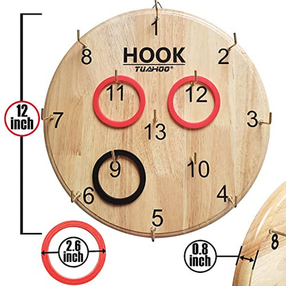 Hanging Ring Toss Game for Kids Adults Indoor Outdoor Family Fun, Wooden Board Wall Game, Hookey Ring Tossing Game for Yard, Party, Office, Backyard, 12 Inch
