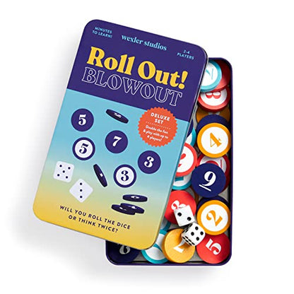 Galison Wexler Studios Roll Out! Blowout – Fun Dice and Checker Game for Adults and Kids Perfect for Travel and Family Game Night, 2-4 Players - style: Roll Out! Blowout