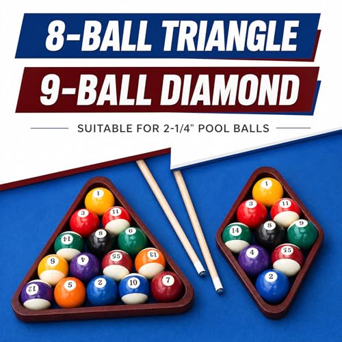 23 PCS Pool Table Brush Set Accessories, Wooden Billiard Triangle & Diamond Rack for 2-1/4" Pool Balls, Professional Billiard Accessories Kit with Cue Chalk for Beginners and Professional Players