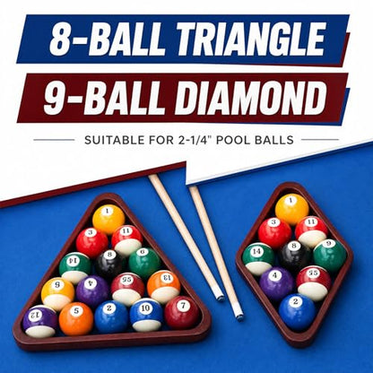 23 PCS Pool Table Brush Set Accessories, Wooden Billiard Triangle & Diamond Rack for 2-1/4" Pool Balls, Professional Billiard Accessories Kit with Cue Chalk for Beginners and Professional Players