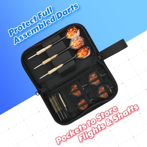 Dart Wallet Organizer - Compact Travel Storage Case Bag & Carrying Pouch for Steel & Soft Tip Dart, Holds 3 Assembled Darts, Tip, Shaft, Flight & Accessories, Fits for Game Tournament Player