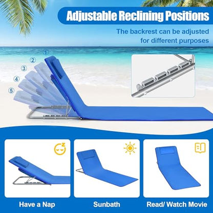 Goplus Beach Chairs with Side Table, 2 Pack Folding Lounge Chairs for Adults, with 5 Adjustable Position, Backpack Lightweight Reclining Lounge Chair for Lawn Camping Picnic Sunbath Pool (Navy) - color: Navy