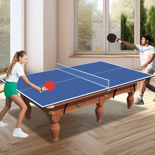 Foldable Indoor 8.5FT Table Tennis Conversion Top Ping Pong Tabletop with Retractable Net and Premium EVA Foam Padding Easy Storage with Fold-Up Design Double Sided PVC Finish