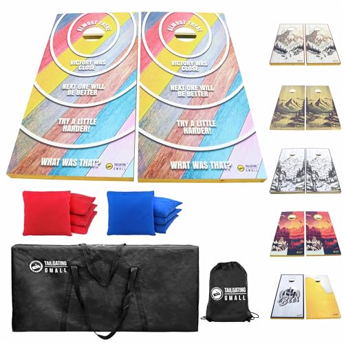 Cornhole Board Set 4FTx2FT Solid Wood Regulation Size Cornhole Set Includes 8 Cornhole Bags for Adults - color: Rainbow Motivation