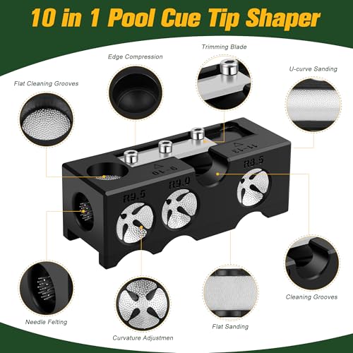 Billiards Pool cue Tips Replacement kit, Professional Pool Cue Tip Repair Kit, Portable Cue Stick Tool for Shaping and Replacing Tips, Complete Billiards Accessories