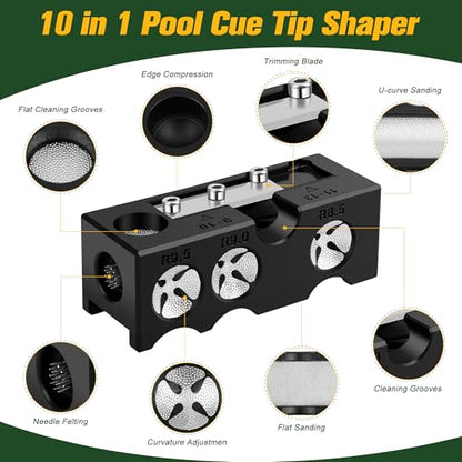 Billiards Pool cue Tips Replacement kit, Professional Pool Cue Tip Repair Kit, Portable Cue Stick Tool for Shaping and Replacing Tips, Complete Billiards Accessories