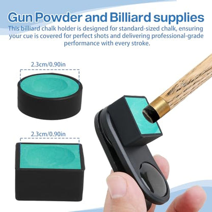 2 in 1 Pool Chalk Holder with Round & Square Replacement Heads, Magnetic - Free Billiards Chalk Clip for Cue Tips, Essential Billiards Pool Accessories to Keep Chalk Handy, for Pool Hall Use