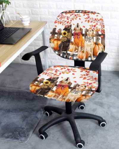 Savannan Office Chair Cover, Autumn Pumpkins Dog Protective Stretch Elastic Universal Cover for Desk Task Chair,Computer Rotating Chair 1 Pcs Sunflowers Black Lattice