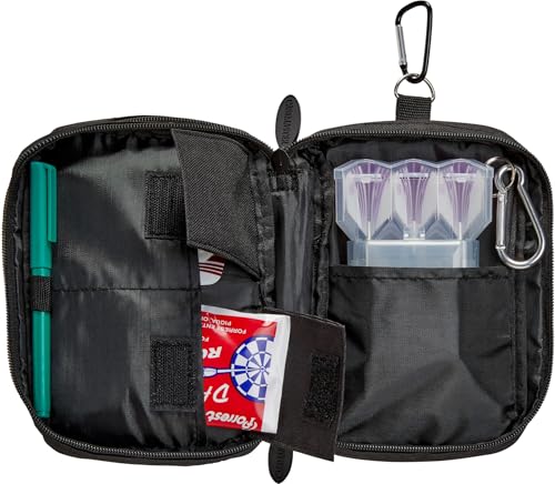 Casemaster Pioneer Dart Wallet with Nomad Dart Case Holder, Holds 3 Steel Tip or Soft Tip Darts, Accessory Pockets, Black