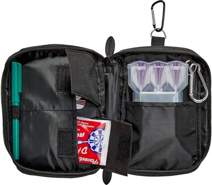 Casemaster Pioneer Dart Wallet with Nomad Dart Case Holder, Holds 3 Steel Tip or Soft Tip Darts, Accessory Pockets, Black