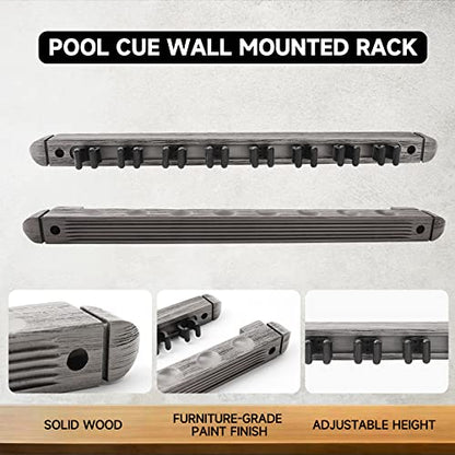 GSE Games & Sports Expert 2-Piece 6/8/12 Billiard Pool Cue Rack Wall Mounted Holders, Billiard Cue Sticks Wall Rack Set - style: 8 Cue - Brushed Grey