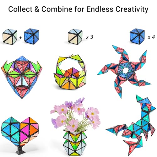 TOSY Magnet Pyramid Stone - 1 Cube Transforms into 1 Billion Shapes (Bunny, Egg Basket, Flowers, Heart), Easter Birthday Gift, 12 pcs, 243 Magnets, Holographic Design, Puzzle/STEM Toy - color: Stone