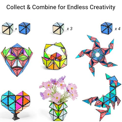 TOSY Magnet Pyramid Stone - 1 Cube Transforms into 1 Billion Shapes (Bunny, Egg Basket, Flowers, Heart), Easter Birthday Gift, 12 pcs, 243 Magnets, Holographic Design, Puzzle/STEM Toy - color: Stone