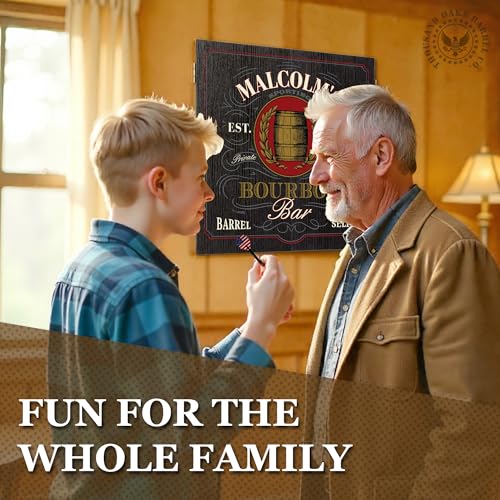 Personalized Dart Board Cabinet Set with 6 Steel Tip Darts, Paper Dartboard, Chalk & Eraser (21.5 x 21.5 x 2.75) - Man Cave Dart Boards for Adults - style: Bourbon Bar