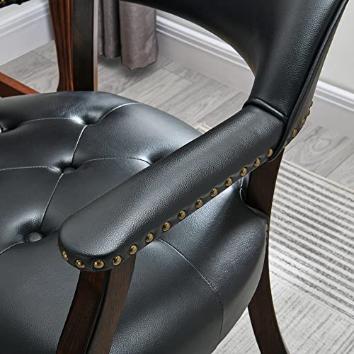 Set of 4 Dining Chair with Casters, Accent Captains Leather Chairs with Wheels & Arms,Wheeled Roller Wood Chairs for Kitchen & Game Poker Table,Espresso&Black 318BK(NO Table!) - color: Espresso&black