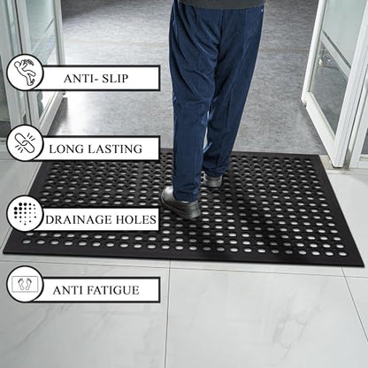A1 Home Collections New All Purpose Anti Fatigue Versatile Rubber Floor Non-Slip Mat with Drain Holes, Workplace Mat, Restaurant Kitchen Mat, Commercial Utility Garage Floor Mat - 36" x 60" (2 Pack) - size: 2 Pack - 60"L x 36"W x 0.6"Th