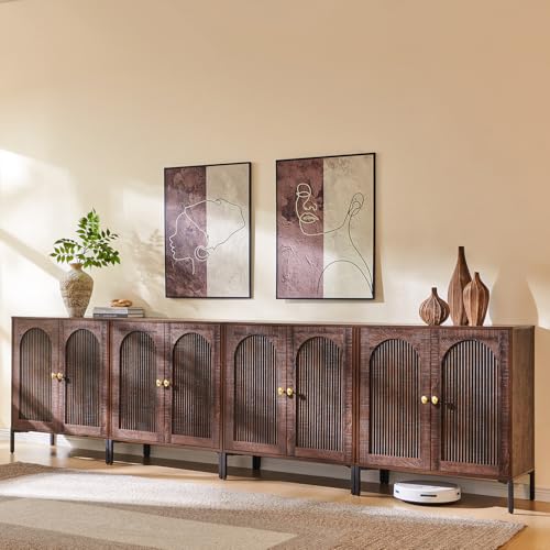 IFGET Modern Buffet Cabinet with Storage, 123.5" W Fluted Arched Sideboard Cabinet w/Adjustable Shelves, Wooden Modular Coffee Bar for Dining Room, Kitchen, Living Room, Entryway, Brown - color: Brown, size: 4 Pieces
