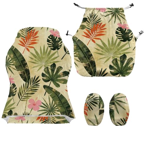 Tropical Leaf Print Gaming Chair Cover Set of 4 Dust-Proof Stretchy Computer Office Chair Cover with Armrest Covers Home Decorations - color: Green - Tropical Leaf