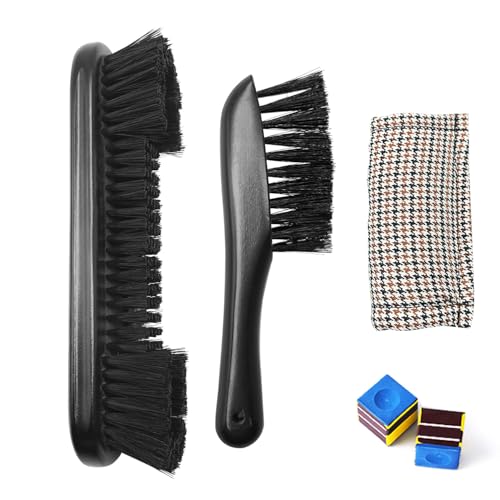 Billiards Brush Pool Table and Rail Brush Cleaning Tools Set with Cloth Cue Shaft Slicker & Small Cue Chalk Cube