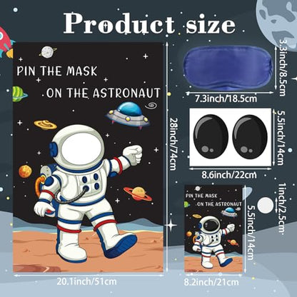 Hooqict Pin The Mask on The Astronaut Space Party Games for Kids Birthday Game Astronaut Solar System Outer Space Themed Party Decorations, Large Poster with 24 Mask Stickers - style: Astronaut