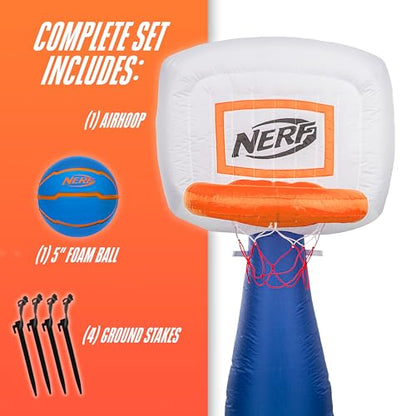 NERF AirHoop Kids Inflatable Basketball Hoop Set - Instant Blow Up Youth Mini Hoop + Foam Basketball - Plug in Inflation in 10 Seconds - 4.5' Feet Kids Toy Basket + 5" Inch Mini Ball