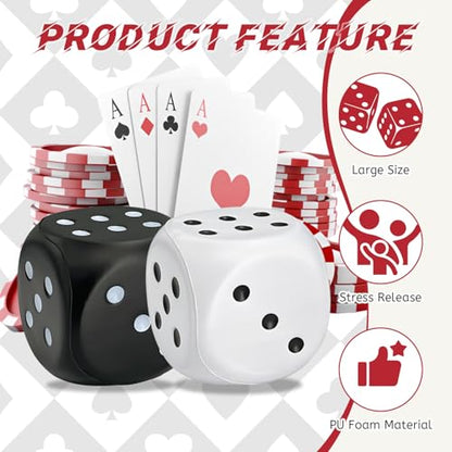 Large Foam Dice, 2 PCS 3.15 Inch Soft Jumbo Dice Set – 6 Sided Squeeze Stress Relief Game Dice for Family Game Night, Party Supplies - color: White,black