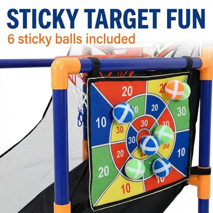 OUTLANE Kids Basketball Game Set, Basketball Hoop Stand for Kids, 56'' Basketball Shooting Toy with 4 Mini Balls, 6 and 1 Sticky Net, Indoor Outdoor Arcade Basketball Game for Boys and Girls