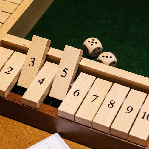11.8 Inch Shut The Box Dice Game, 2-4 Player Wooden Board Table Math Games, Classic Shut The Box Board Game