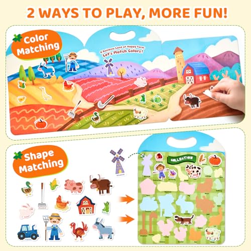 JoyCat Reusable Sticker Book Set (3-Pack): Farm, Pizza-Making, Weather - 90 Pcs Stickers for Toddlers, Kids Sticker Activity Book, Road Trip Travel Toys, Birthday Gifts for Boys and Girls - style: 3-Pack: Weather, Farm, Pizza