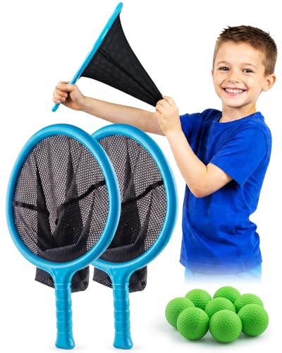 Slingshot Scoop Ball Set, Shoot and Catch Game Set with 2 Oversized Scoop Nets & 8 Foam Balls, Outdoor Toys Yard Pool Beach Games for Kids Ages 5-12, Birthday Gifts for Boys Girls