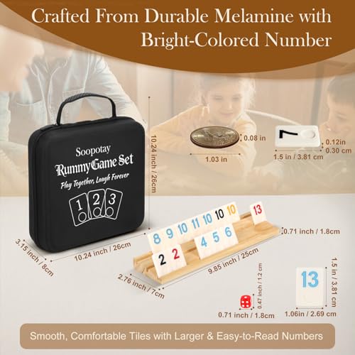 2-8 Players Games Gifts for Men Women Father Mother, Rummy Game Set, 214 Melamine Tiles, 8 Wooden Racks, Drawstring Bag, Premium Portable Case, Tile Board Games for Adults - style: 2-8 Players