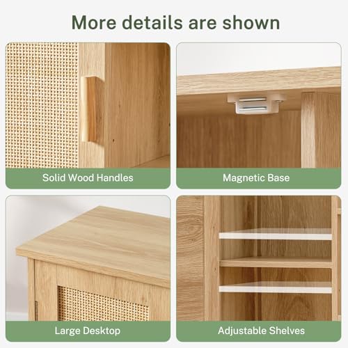 Iwell Rattan Storage Cabinet with 4 Adjustable Shelves, Coffee Bar Cabinet, Sideboard Buffet for Kitchen, Living Room, Entryway, Natural - color: Natural