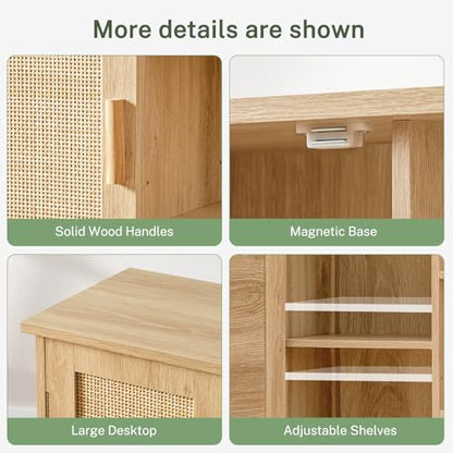Iwell Rattan Storage Cabinet with 4 Adjustable Shelves, Coffee Bar Cabinet, Sideboard Buffet for Kitchen, Living Room, Entryway, Natural - color: Natural