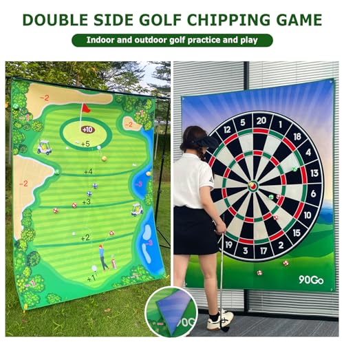 Double-Sided Chipping & Dart Game Mat Set with Golf Club, 20 Sticky Balls, 6Ft x 5Ft Supersize Game Training Mat, Ideal Indoor & Outdoor Gifts for Adults, Family, and Kids Play