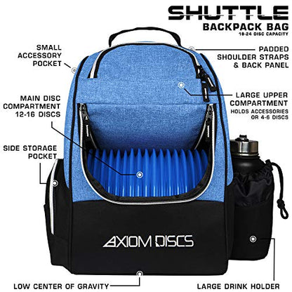 Axiom Discs Shuttle Disc Golf Backpack Bag (Choose Your Style and Color) - color: Heather Blue, style: Without Velcro Side Panel