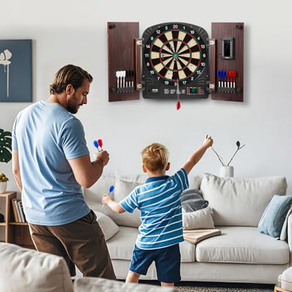 VEVOR Dart Board Cabinet Set, Multiple Styles Ready-to-Play Bundle Official Size, Steel Tip Dart Hideaway Cabinet, Features Easy Assembly, Complete with All Accessories, Perfect for Cricket Games - size: 35.3" x 20" x 2.7", style: Electronic Style