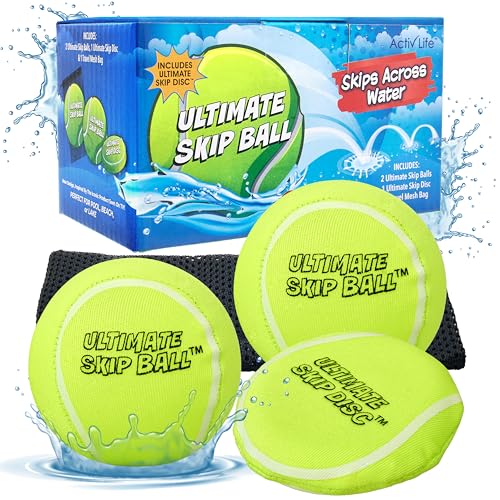 Activ Life The Ultimate Water Skip Balls, Water Bouncing Ball for Swimming Pool, Beach Toys for Friends, Family, Kids and Adults - style: Tennis