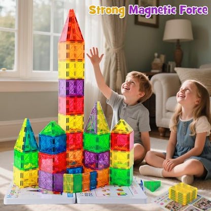 100Pcs Premium Magnetic Tiles Toys Set with Sturdy Iron Case, STEM Educational Building Blocks for Kids Ages 3-5 4-8, Montessori Sensory Toys, Creative Birthday Gifts for Toddler Boys & Girls - size: 100 PCS