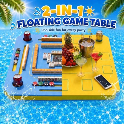 Floating Mahjong Table for Pool, EVA Foam Waterproof Pool Mahjong Table Floating Game Table for Swimming Pool, Hot Tub, Double-Sided Mahjong Domino & Card Games for Adults